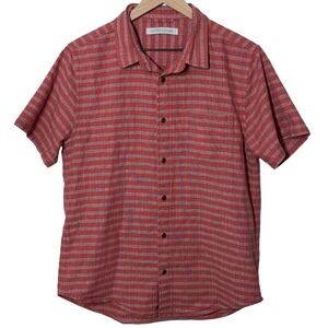OUTERKNOWN Mens Striped Short Sleeve Button Up Shirt Red Organic Cotton‎ Size M
